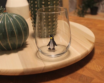 Handmade Penguin Glass, Cute Penguin Glass Cup, Handmade Glassware, Gifts For Her, Water Cups, Hand Blown Drinking Glasses, Christmas Cup