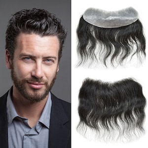 E-wigs Mens Frontal Full Poly Thin Skin Mens Toupee 4cm x 18cm Hairpiece for Receding Hairline Natural Human Hair Piece for Men 0.08mm PU