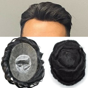 E-Perücken Full Poly Skin Herren Haarteil 100% Echthaar-Perücke injiziert PU Toupee für Männer Langlebiges Ersatzsystem Natural Black 8x10 PAPY-J