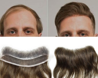 E-pruiken Mens Frontale Franse Kant Voorzijde Poly Skin Heren Toupetje 4cm x 18cm Haarstukje voor terugwijkende haarlijn Menselijk haarstukje voor mannen Natuurlijk