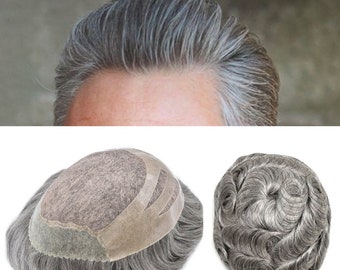 E-wigs Mono Lace Men's Toupee Natural Human Hair Hairpiece for men Poly Coating Around Replacement System Oscar