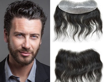 Mens Human Hair Toupee: Poly Skin Frontal Hairpiece for Receding Hairline (4cm x 18cm)