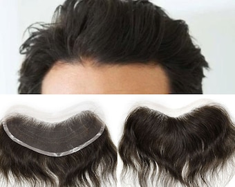 E-Perücken Herren Frontal Volle Französische Spitze Herren Toupet 4cm x 18cm Haarteil für Geheimratsecken Echthaar Stück für Männer Natural Lace Frontal