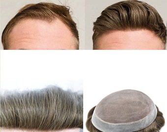 E-wigs Fine Mono Human Hair Mens Toupee Poly Around the Perimeter Natural Hair Hairpiece for men Replacement System TS1