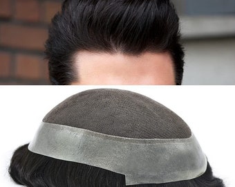 E-wigs French Lace Mens Toupee Natural Hairpiece Human Hair Replacement System bleached Knots Breathable Clear PU around Australia