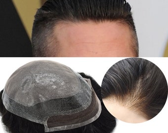 Lace Front Human Hair Toupee: Breathable PU Base, Bleached Knots