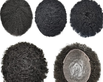 E-wigs Afro Curl Toupee da uomo in pelle sintetica PU 100% capelli umani Sistema di sostituzione per capelli ricci crespi Tessitura afroamericana per uomo nero Taglia 8x10