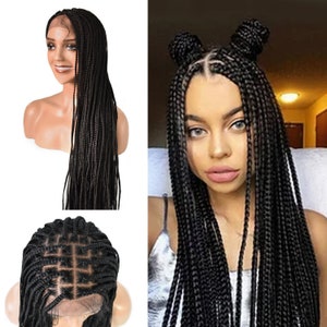 Lace Front Twist Box Lace Braided Wigs with Baby Hair Glueless for Africa American Women Natural Premium Kanekalon 34&quot; Long Hair Lightweight