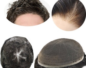 E-wigs Full French Swiss Lace Men Toupee Human Hair Wigs Hairpiece for Men Natural Hair Replacement System All color