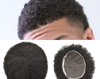 E-wigs Afro Curl Mens Toupee Hairpiece Full French Lace Afro per uomo Weave Kinky Curly African American Black Men Hair System Natural Black