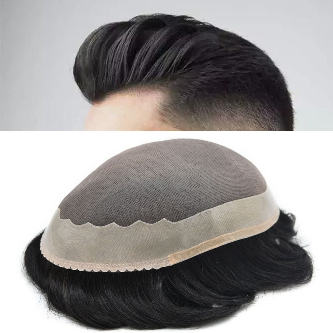 Poly Wigs E-wigs Mens Toupee Welded Fine Mono Lace 100% Human Hair Durable Poly ...