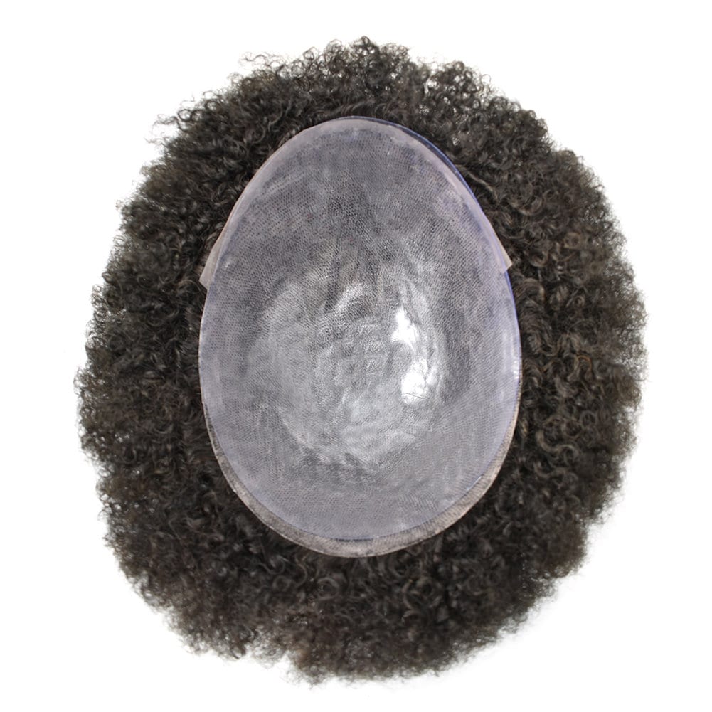 Poly Wigs E-wigs Afro Curl Mens Toupee Full Poly Skin PU 100% Human Hair System ...