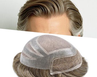 E-wigs Mono Lace Men's Toupee Natural Human Hair French Lace Front Hairpiece for men Hair replacement System FPM