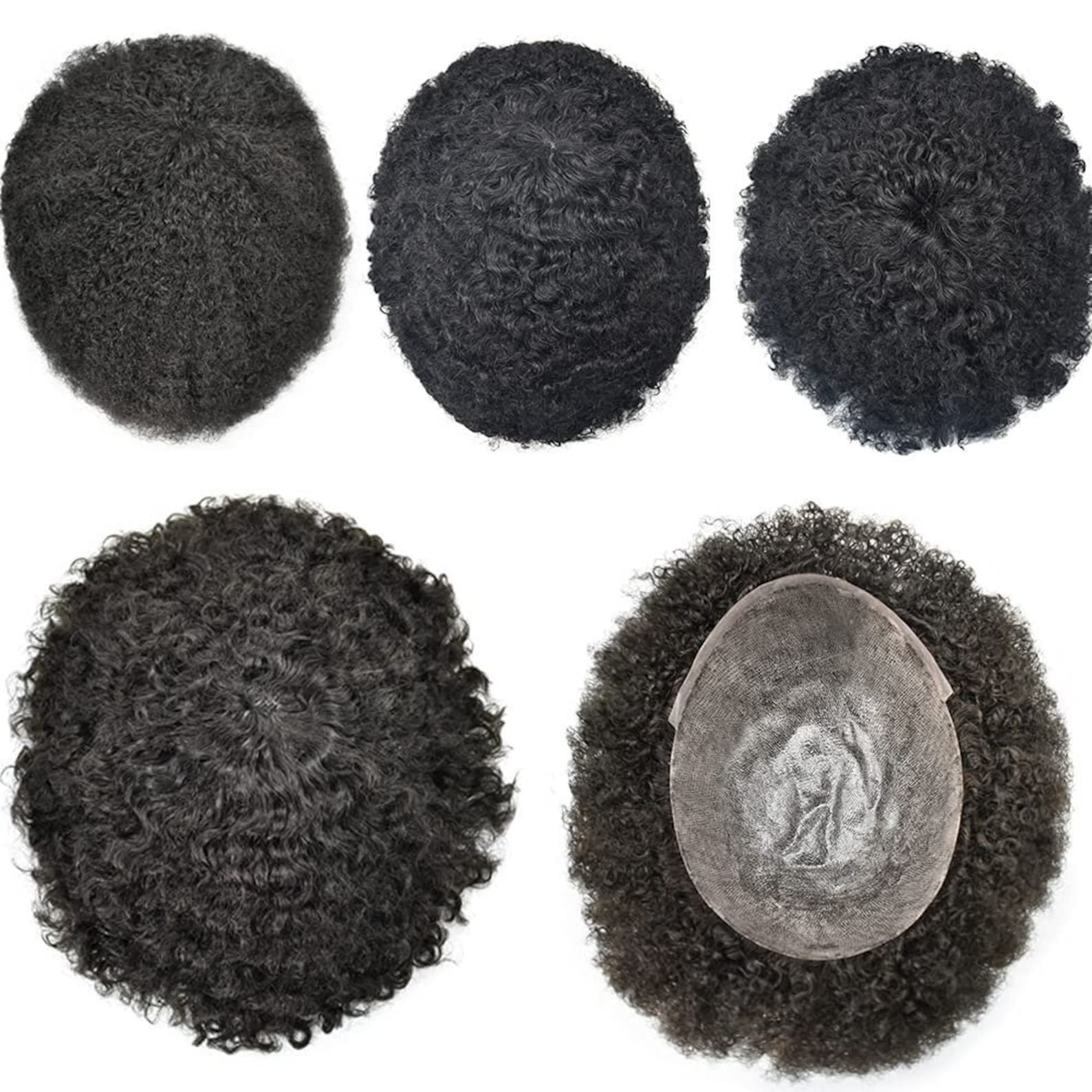 Poly Wigs E-wigs Afro Curl Mens Toupee Full Poly Skin PU 100% Human Hair System ...
