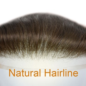 E-wigs French Lace Frontal Hairpiece Human Hair Half Lace Half PU Mens Toupee (4cm x 18cm) FS-V image 5
