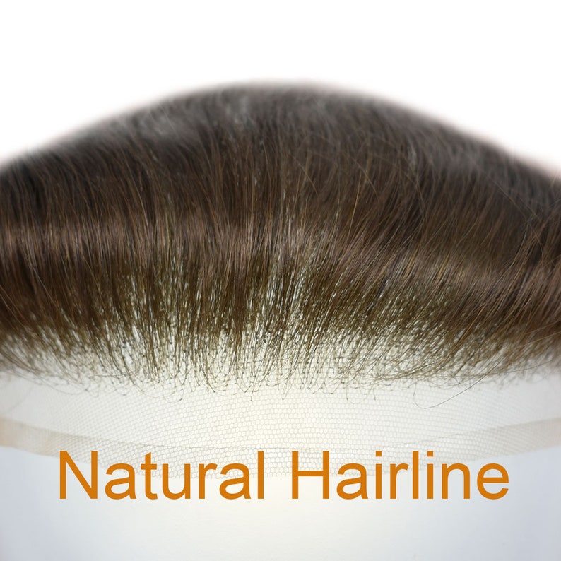 E-wigs French Lace Frontal Hairpiece Human Hair Half Lace Half PU Mens Toupee (4cm x 18cm) FS-V image 5