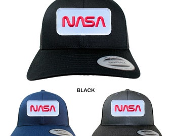 NASA Worm Logo Mesh Baseball Cap - Red Text Embroidered Patch Hat | Adjustable Snapback - View #3