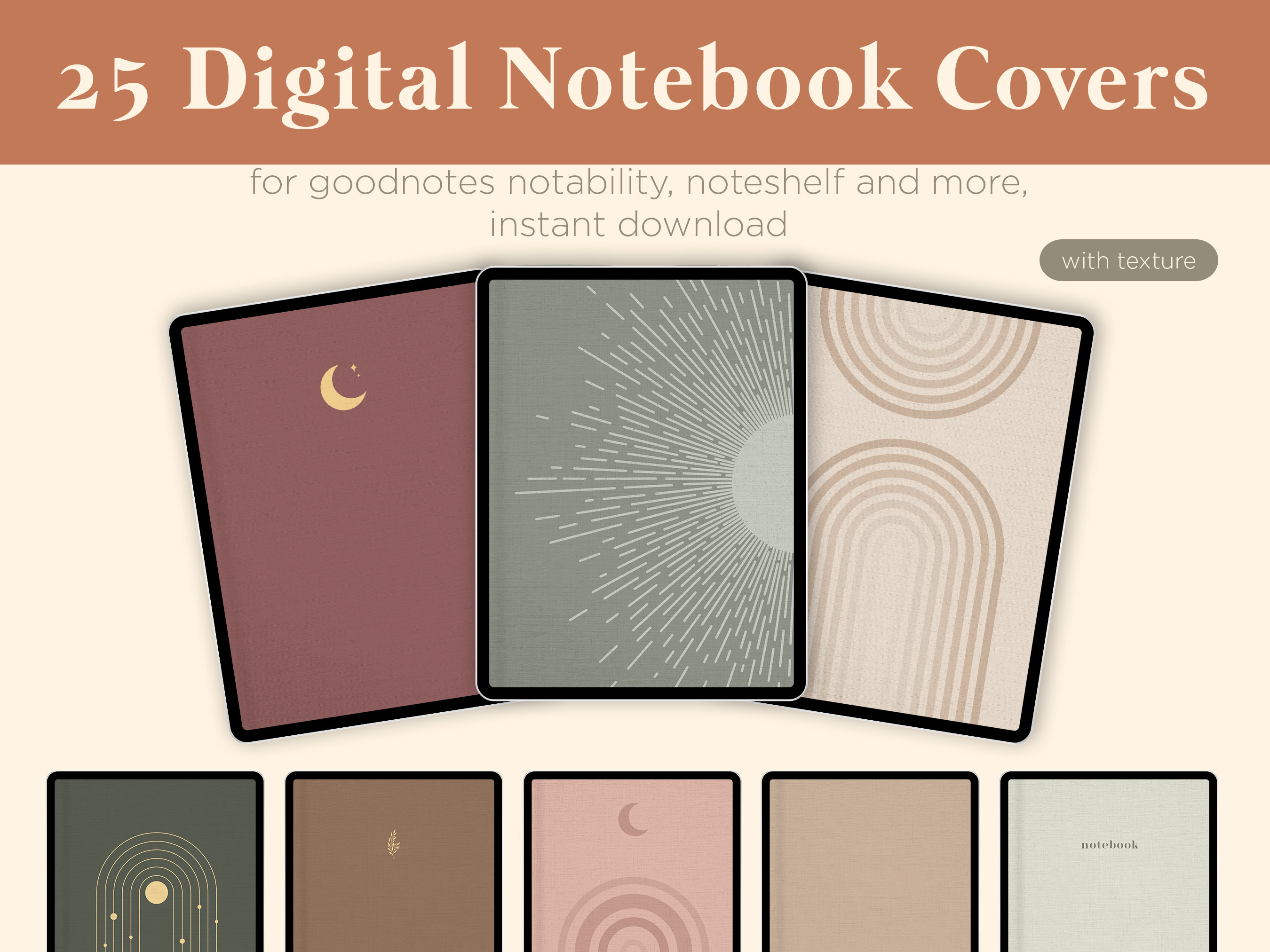 Digital Notebook Covers Minimal Boho Style for Goodnotes, Notability