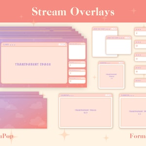 Stream Overlay Package for Twitch, Cute Sunset Windows Theme Overlay, Aesthetic Orange Purple Color, Kawaii Twitch Overlay Package