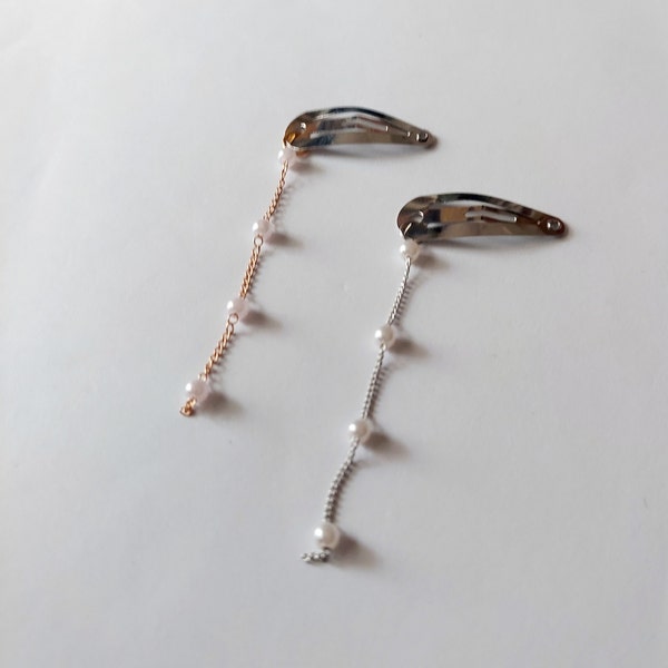 pearl and chain beaded hair clip | snap clip | hair barrette | hair accessory