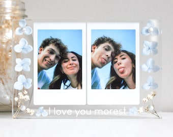 Personalised Flower Double Photo Frame ⎮ Personalised Gifts ⎮ Personalised Photo Frame ⎮ Floral Polaroid Frame ⎮ Anniversary Gift Idea