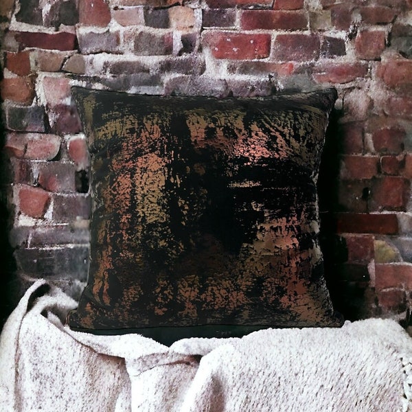 Housse de coussin en velours noir et cuivre, Coussins imprimés bronze pour canapé, Oreiller pour canapé de salon, Housse de coussin de luxe, Toutes les tailles