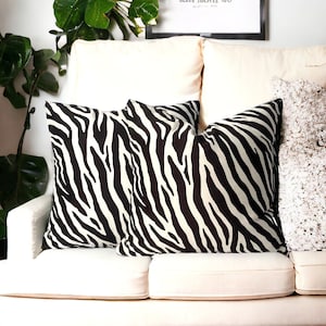 Zebra Print Velvet Pillow Cover, White and Black Throw Pillows for Couches, Lumbar Pillow for Sofa, Luxury Pattern Cushion Case, 20x20 18x18