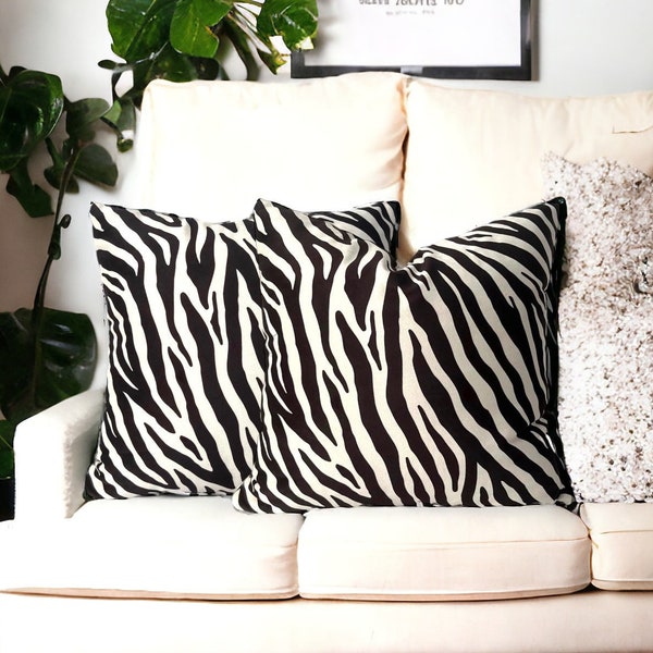 Zebra Print Velvet Pillow Cover, White and Black Throw Pillows for Couches, Lumbar Pillow for Sofa, Luxury Pattern Cushion Case, 20x20 18x18