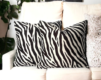 Zebra Print Velvet Pillow Cover, White and Black Throw Pillows for Couches, Lumbar Pillow for Sofa, Luxury Pattern Cushion Case, 20x20 18x18