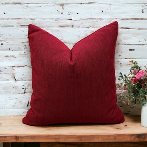 Wine Red Linen Throw Pillow Cover, Wine Red Bedroom Decor Pillow Cover, Red Lumbar Pillow Cover, Linen Pillows for Livingroom Couch and Sofa