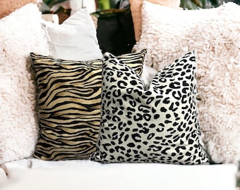 Animal Skin Printed Velvel Pillow Covers, Animal Patterned Throw Pillow for Couch, Zebra Cushion Cover, Leopard and Tiger Lumbar Pillow Case