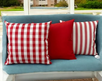 Red Outdoor Throw Pillow Cover, Sunbrella Outdoor Pillows, Waterproof Garden Pillow Case, Outdoor Patio Cushions, Designer Lumbar Pillows