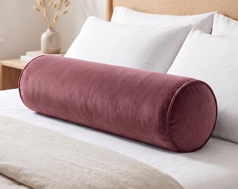 Dusty Rose Velvet Bolster Pillow Cover, Custom Cylinder Cushion, Neck Roll Accent