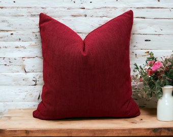 Wine Red Linen Throw Pillow Cover, Wine Red Bedroom Decor Pillow Cover, Red Lumbar Pillow Cover, Linen Pillows for Livingroom Couch and Sofa