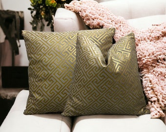 Fundas de almohada con diseño de llave griega de color verde claro, almohadas decorativas con estampado de llave griega para sala de estar, almohadas lumbares suaves de lujo para sofá