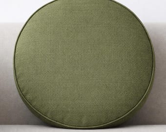 Moss Green Round Throw Pillow, Insert Included – Optional Piping, Upholstery Fabric