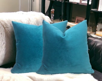 Housse de coussin en velours bleu sarcelle, Housse de coussin turquoise, Coussins décoratifs en velours pour chambre et salon, Coussins en velours pour canapé