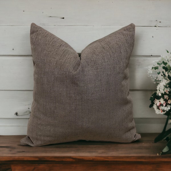 Light Brown Linen Throw Pillows for Farmhouse, Brown Linen Living Rooom Pillow Case, Thick Linen Euro Sham Cover, Solid Couch Cushion Cover