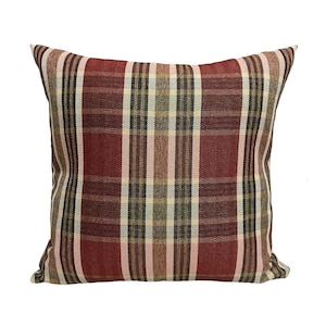 Reddish Brown Plaid Pillow Cover, Multicolor Striped Farmhouse Pillow Cover, Golden Brown Throw Pillows for Bed, Linen Pillow for Couch Sofa