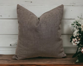 Light Brown Linen Throw Pillows for Farmhouse, Brown Linen Living Rooom Pillow Case, Thick Linen Euro Sham Cover, Solid Couch Cushion Cover