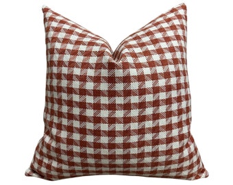 Terracotta Plaid Throw Pillow Cover, Decorative Thick Linen Pillow Covers, Farmhouse Plaid Cushion Case, Designer Sofa Lumbar Sham Cover