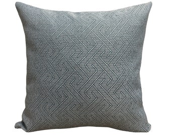 Blue Greek Key Linen Pillow Cover, Luxury Decor Pillows for Livingroom Sofa, Thick Linen Cushion Sham Covers, Durable Lumbar Pillow Cases
