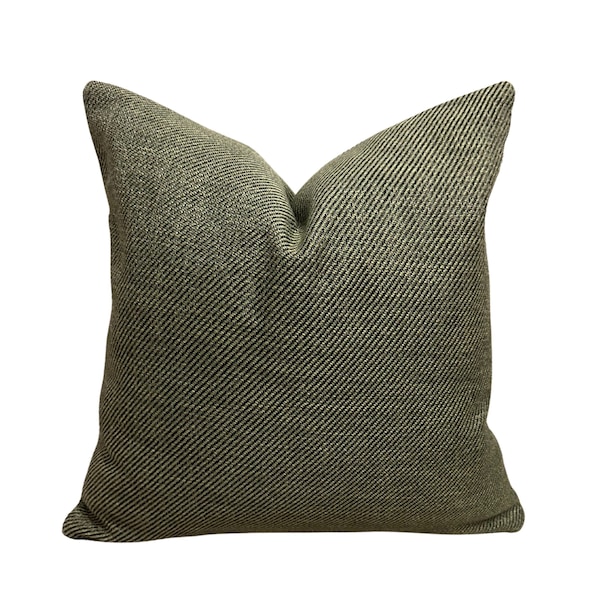 Housse de coussin en laine vert mousse foncé, Coussins en coton vert olive pour canapé de ferme, Coussin décoratif pour canapé, Housse de coussin de canapé solide