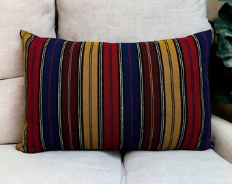 100% Wool Lumbar Pillow Cover, Multicolor Wool Throw Pillow Cover, Natural Wool Cushion Cover, Hand Woven Vintage Pillow for Farmhouse Sofa