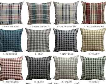 Plaid Linen Throw Pillow Cover, Farmhouse Decor Lumbar Pillow Cover, Luxury Plaid Pillows for Livingroom Couch, Plaid Linen Pillows for Sofa