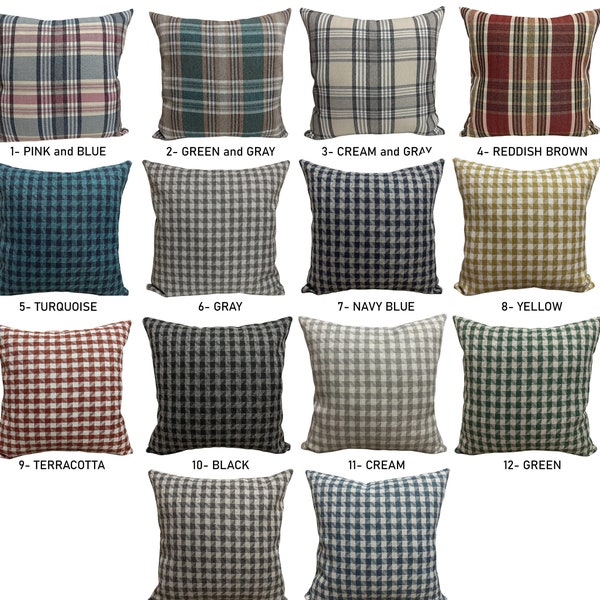 Plaid Linen Throw Pillow Cover, Farmhouse Decor Lumbar Pillow Cover, Luxury Plaid Pillows for Livingroom Couch, Plaid Linen Pillows for Sofa