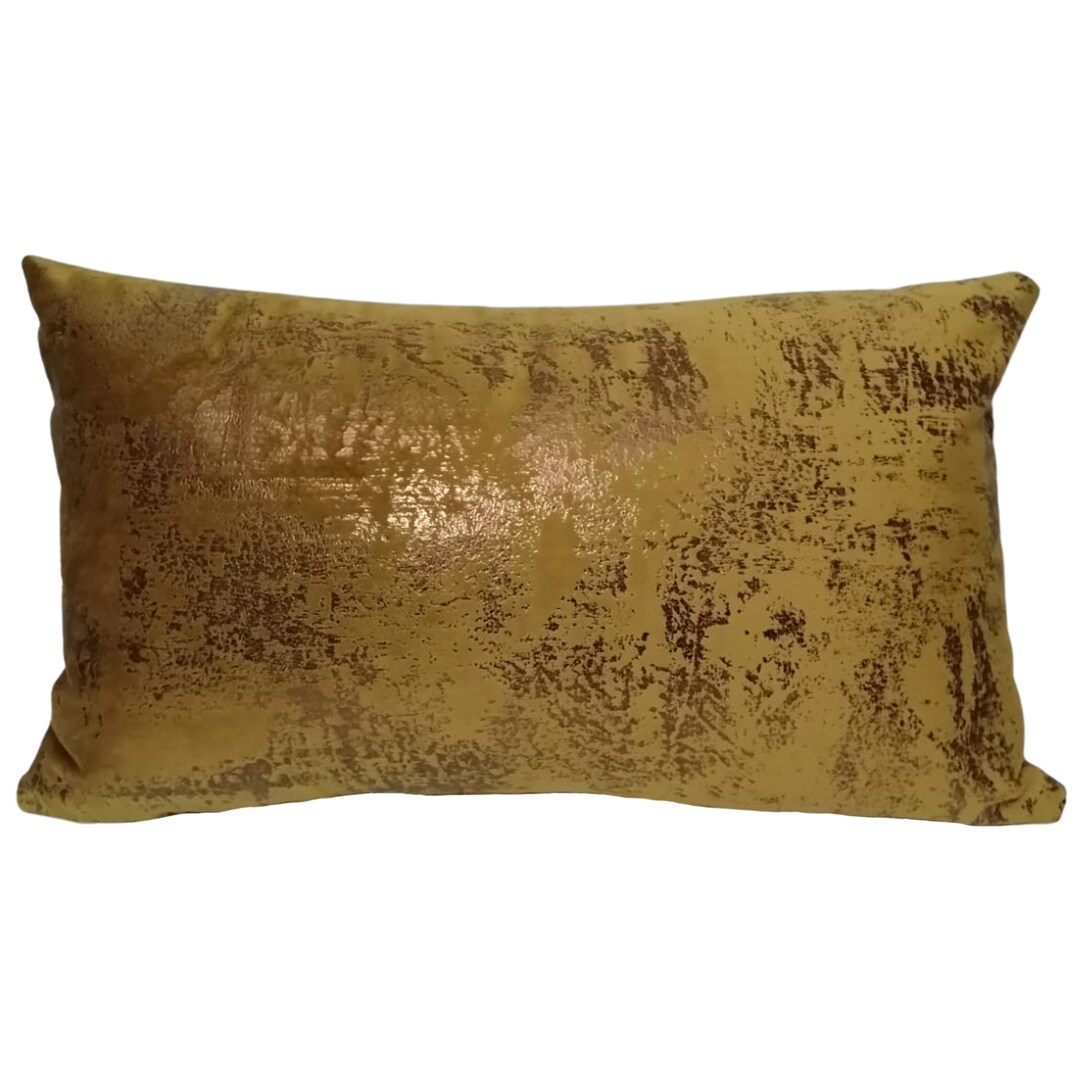 Luxury Yellow Gold Print Velvet Throw Pillow Cover, Copper Pattern Cushion Case, Sofa Bronze