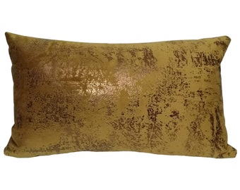 Gelb Gold Druck Samt Lendenkissenbezug: Kupfer Bronze Kissen