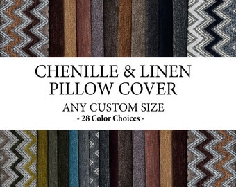 Soft Chenille Throw Pillow Cover, Chenille and Linen Lumbar Pillows for Bed and Sofa, Luxury Chenille Couch Pillow Cover, Chenille Euro Sham