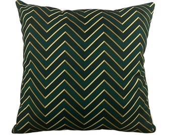 Smaragd Grün und Gold Druck Samt Kissenbezug, Wohnzimmer Couchkissen, Lendenkissenbezüge, Luxuskissen für Sofa - Alle Größen